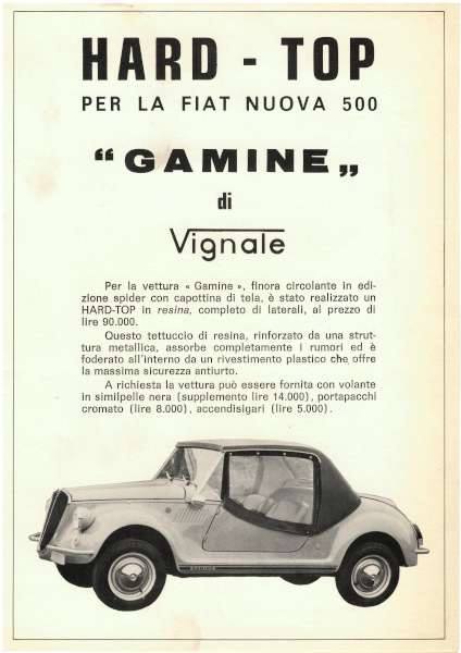 Italian newspaper article from 1968 about the Gamine and its Hard Top, page 1